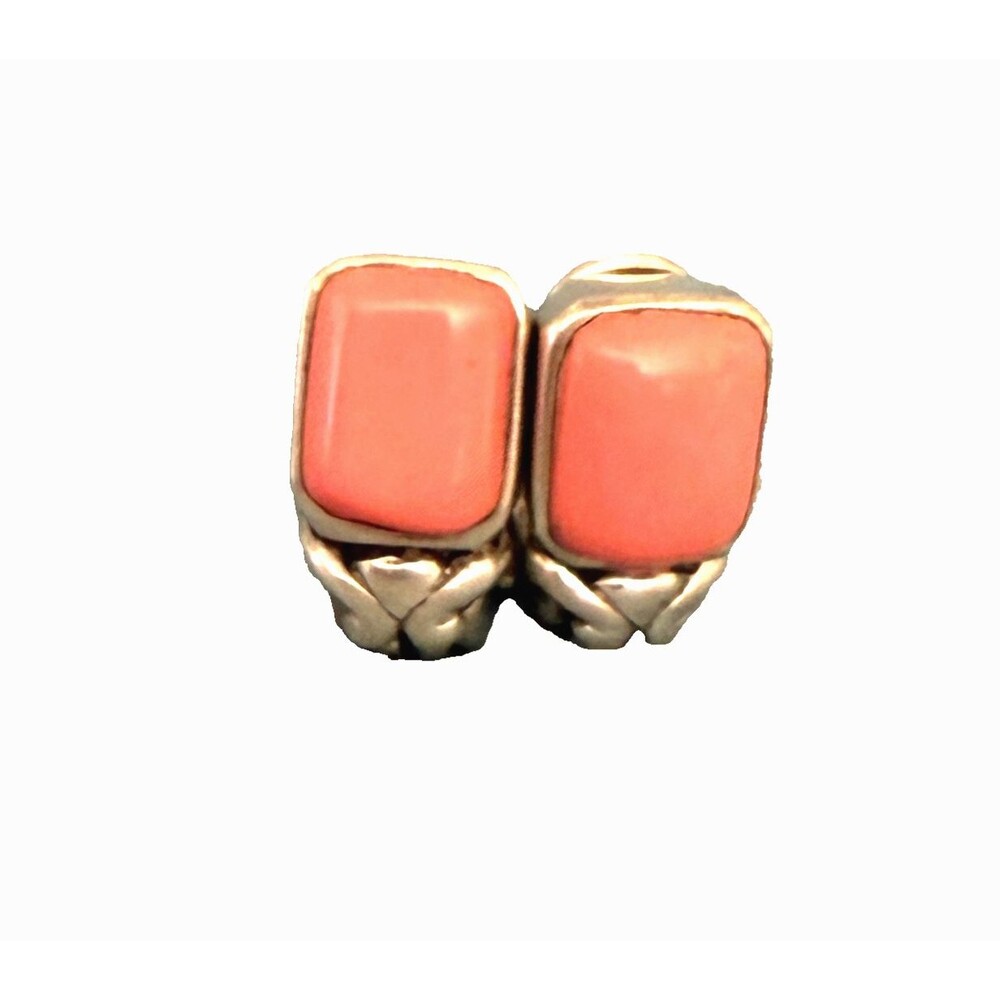 New Vintage Signed FAS Sterling Silver Peach Coral Earrings